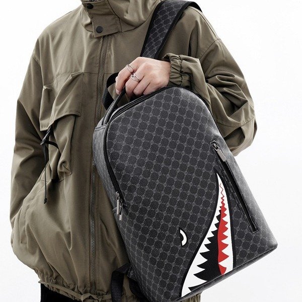 Simple personality checkered high school student backpack 15-inch computer backpack fashion shark-mouth men's backpack