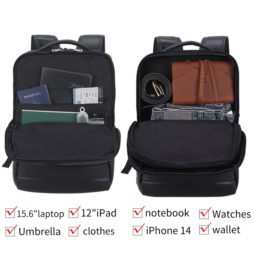 2023 New Arrival Custom Top Quality Black Men's Genuine Leather Bag Business 15.6 Inch Leather Laptop School Backpack Bag