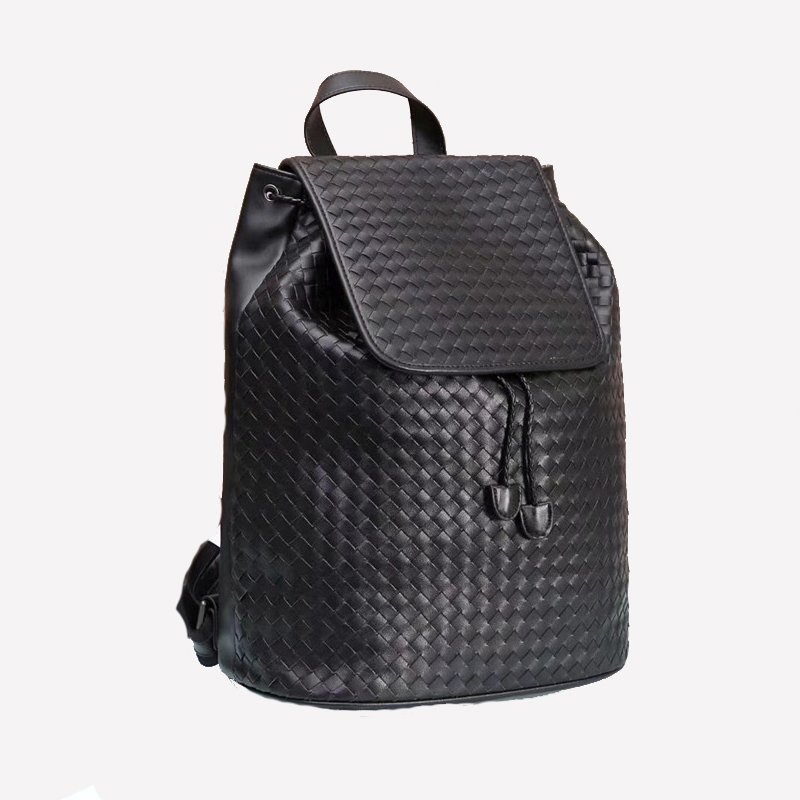large capacity leather woven backpack fashion men's leather laptop backpack for outdoor