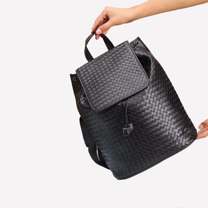 large capacity leather woven backpack fashion men's leather laptop backpack for outdoor