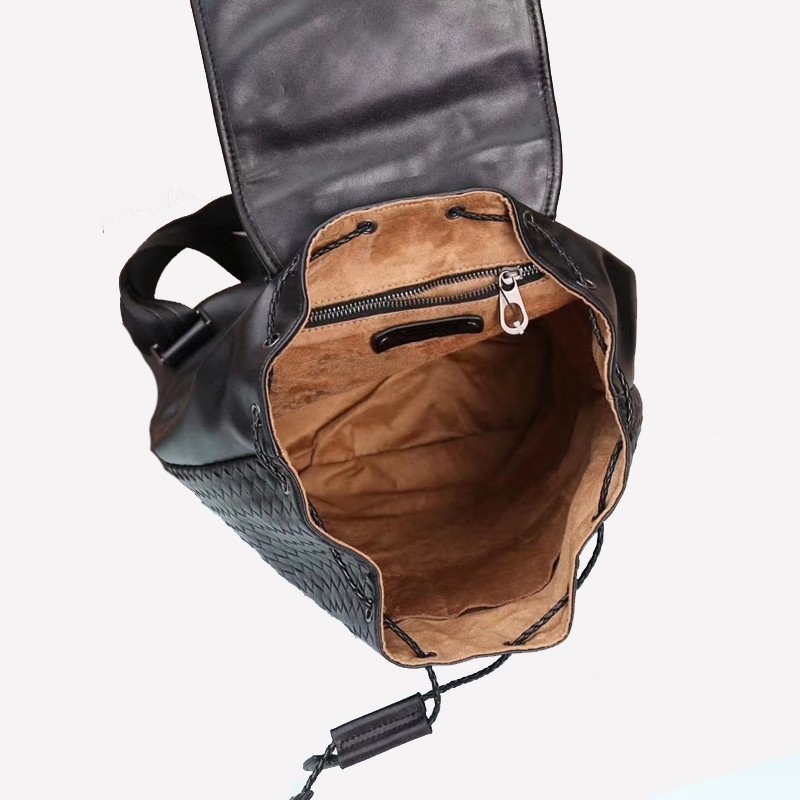 large capacity leather woven backpack fashion men's leather laptop backpack for outdoor