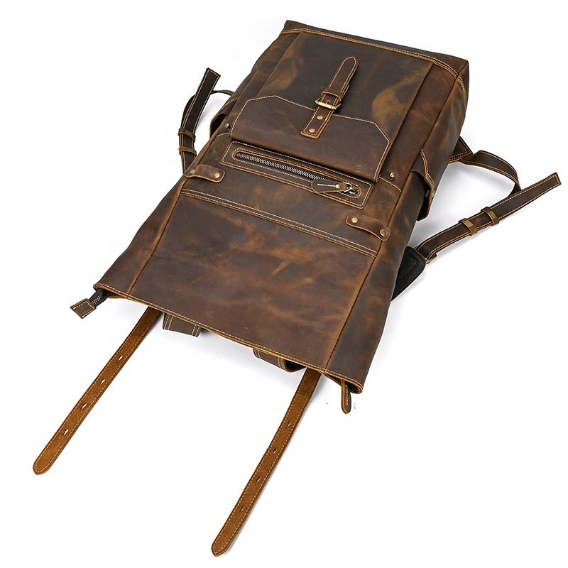 19.7 Inch Large Capacity Laptop Bag Vintage Brown Genuine Leather Travel Backpack For Outdoor