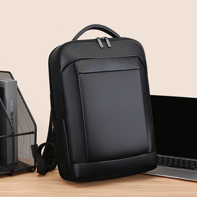 Men's 15.6 Inch Laptop Backpack Smart Travel USB Charging Work Bag Anti-Theft Features Large PU Leather Business Notebook