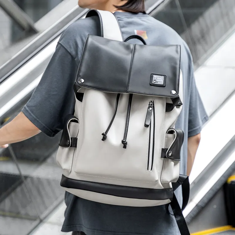 High Quality Waterproof Schoolbag PU Leather Laptop Backpack with USB Charging Port Unisex Travel Bag Sport Polyester Fashion