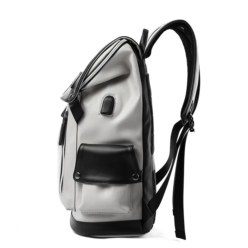 High Quality Waterproof Schoolbag PU Leather Laptop Backpack with USB Charging Port Unisex Travel Bag Sport Polyester Fashion