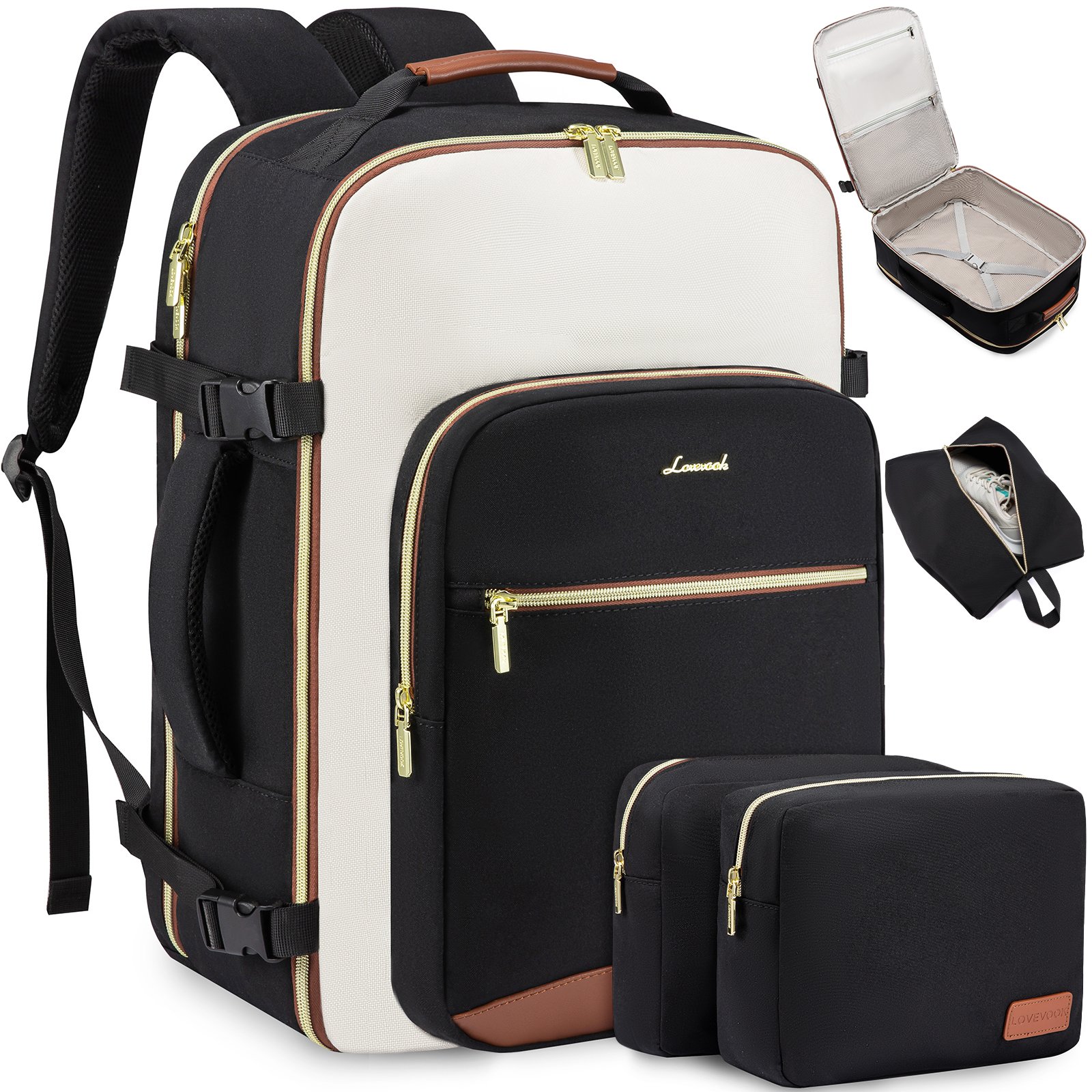 Waterproof 40L Carry on Travel Essentials Bag with 3 Packing Cubes TSA-friendly Large Travel laptop Backpack for Women & Men