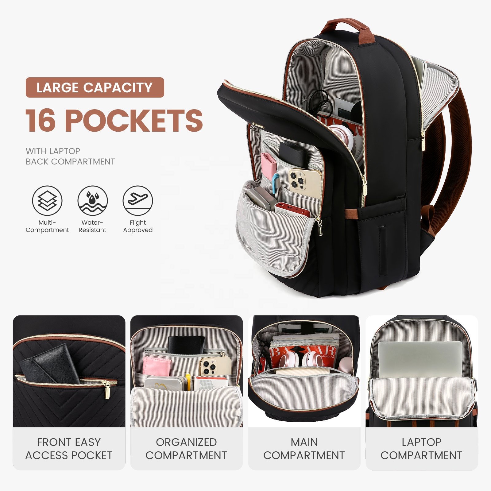 LOVEVOOK Luxury Nylon Teen College School Bookbags Waterproof Business 15.6 17 Inch Travel Laptop Backpacks Bags for Women Girls