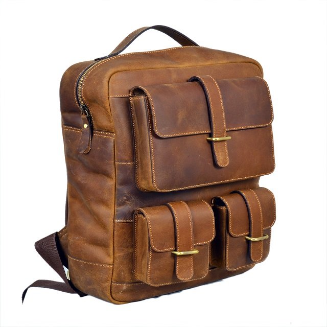 Latest Men's Genuine Leather Backpack with Vintage Style for Daily Outdoor Usage and Laptop Storage Polyester Lining