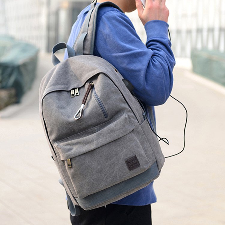 Wholesale brown outdoor travel laptop school unisex women men's vintage rucksack backpack with usb