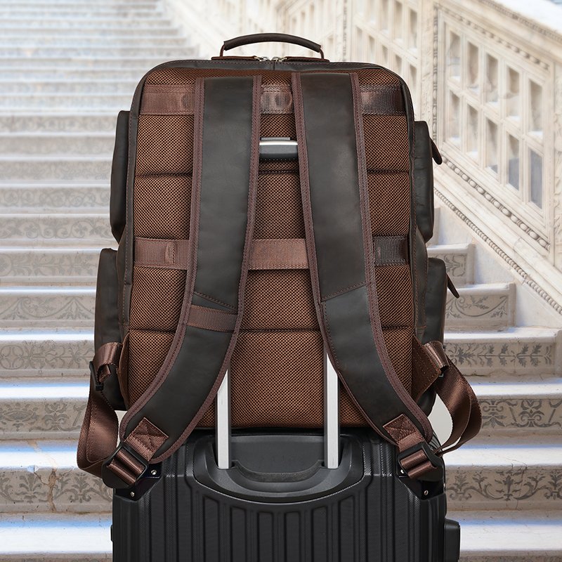 High Quality Vintage Design Customize Cowhide Big Capacity Crazy Horse Leather Back Pack Men Genuine Leather Backpack For Travel
