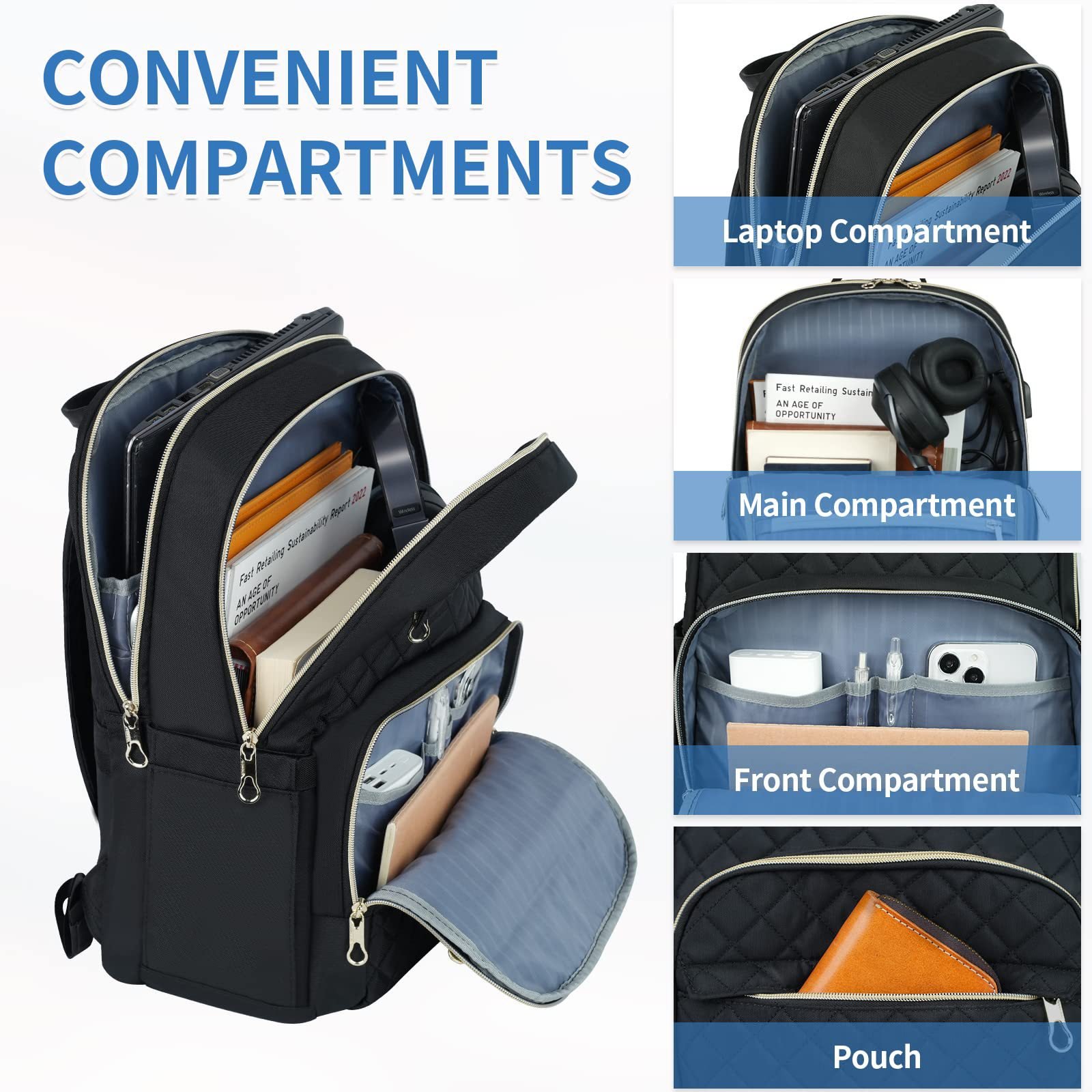 Custom Stylish Water-repellent Nylon Backpack for Travel Business Laptop Backpack for Women 15.6 Inch with USB Charging Port