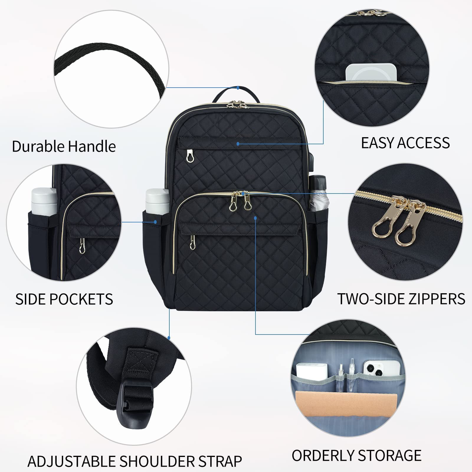 Custom Stylish Water-repellent Nylon Backpack for Travel Business Laptop Backpack for Women 15.6 Inch with USB Charging Port