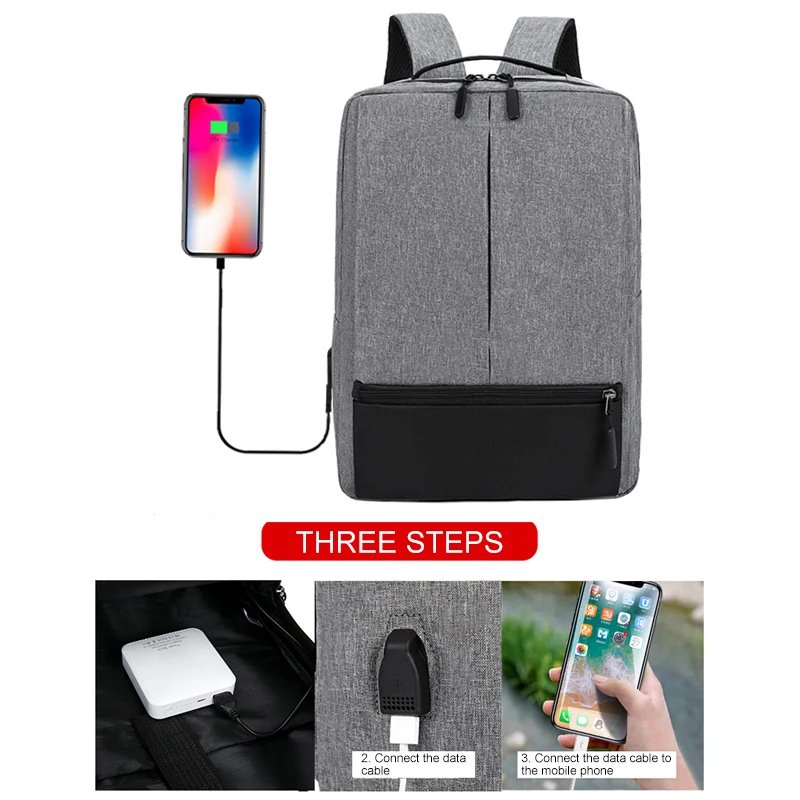 Trendy Unisex 3-pc Laptop Backpack Set With Usb Port Polyester Shoulder Bag Organizer For Business Travel School