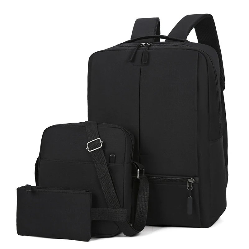 Trendy Unisex 3-pc Laptop Backpack Set With Usb Port Polyester Shoulder Bag Organizer For Business Travel School