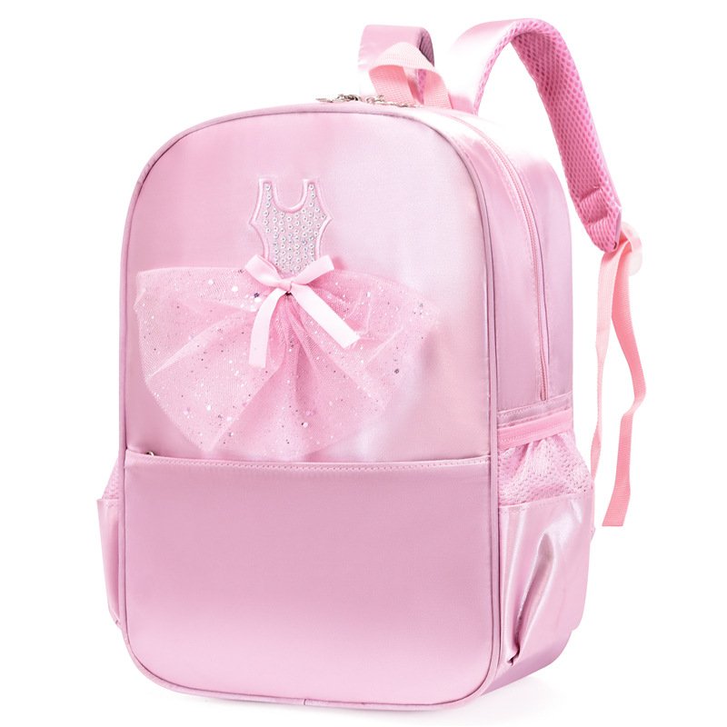 Fashion Trendy Pink Backpack Dance Bag Children's Latin Ballet Double Shoulder Gauze Dance Bag Teenage Girls Bow Decoration