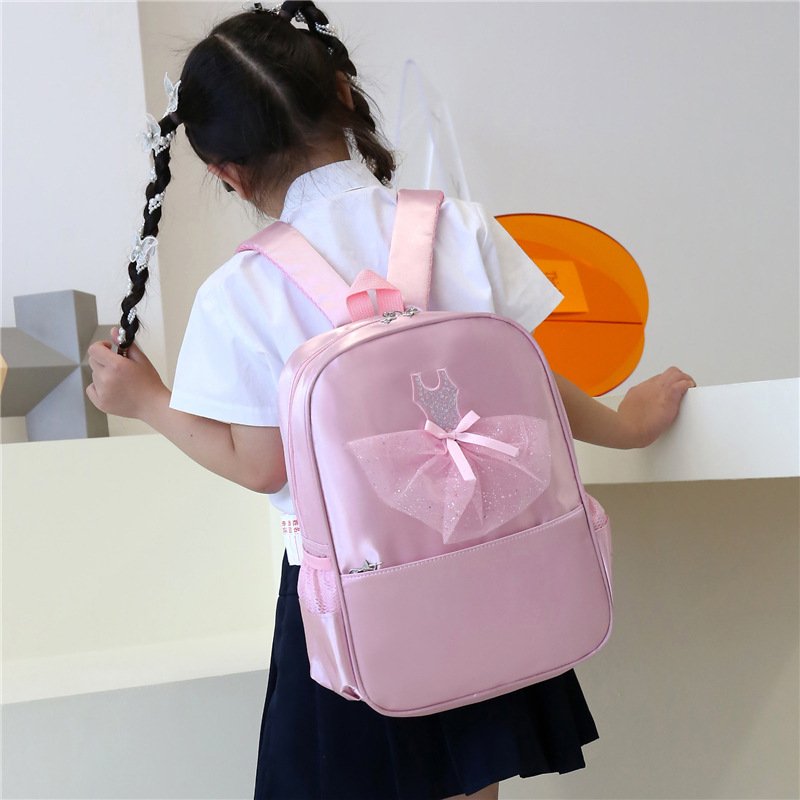 Fashion Trendy Pink Backpack Dance Bag Children's Latin Ballet Double Shoulder Gauze Dance Bag Teenage Girls Bow Decoration