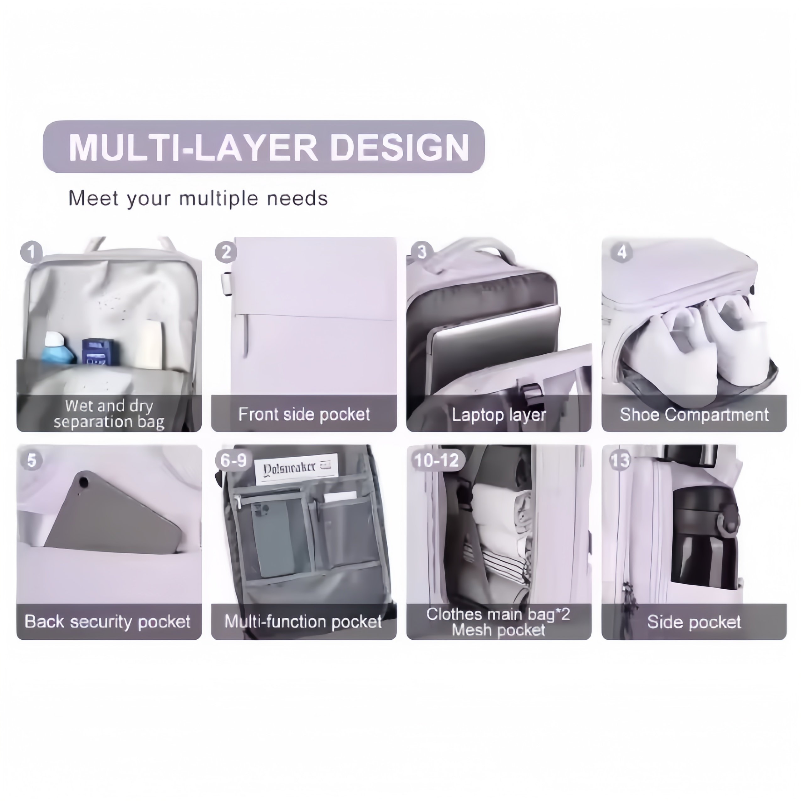 Outdoor Large Waterproof Travel Expandable Backpack Laptop Backpack School College Luxury Backpack Men Women