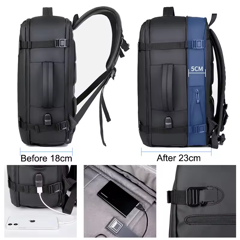 Outdoor Style Large Capacity Luxury Men Black Backpack Waterproof Bag Travel Backpack with Shoes Compartment Laptop Backpack