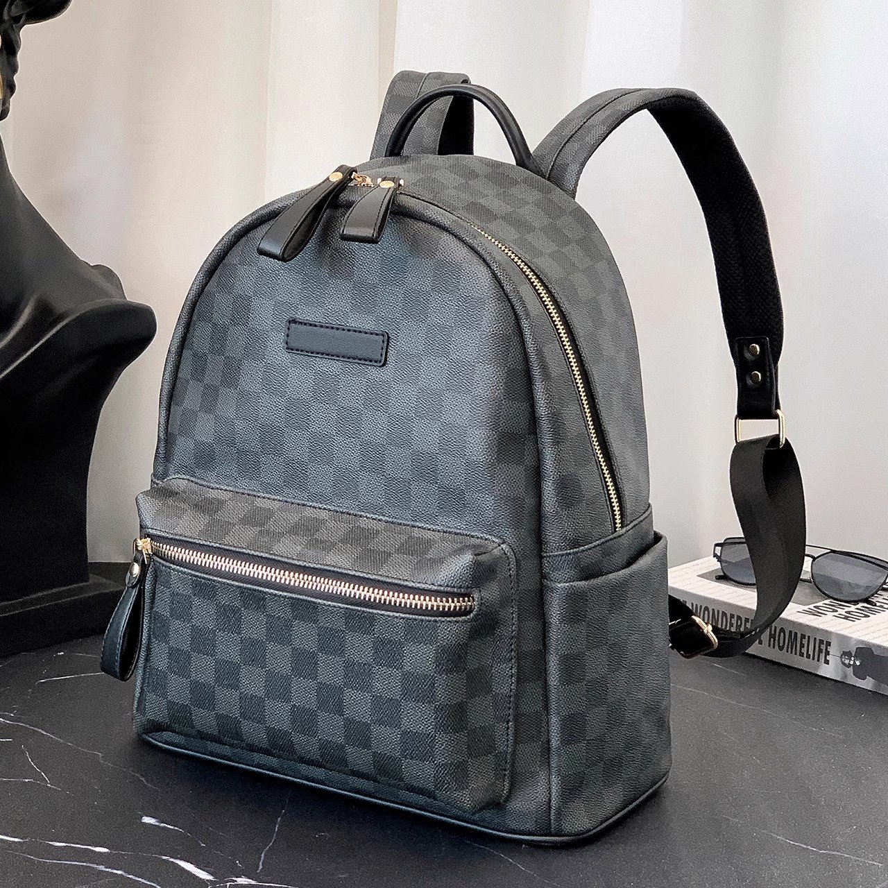 New Fashion PU School Backpack Bag For College Student Custom Waterproof Plaid Backpack Office Laptop Backpack For Women