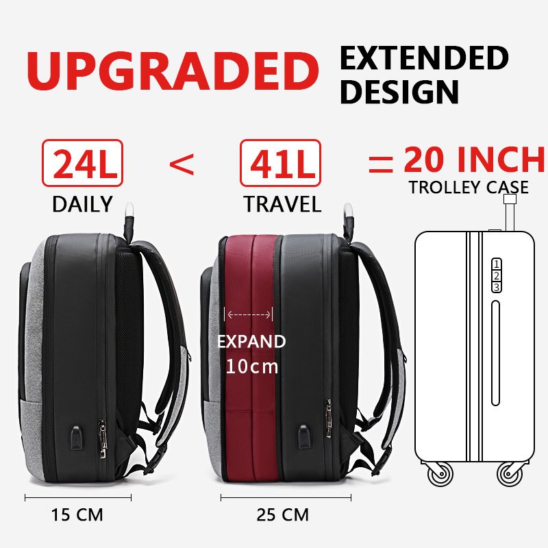 Arctic Hunter Expandable Men's Anti-Theft Travel Bagpack Anti Theft Business Rucksack Laptop Backpack Bag With USB Charger