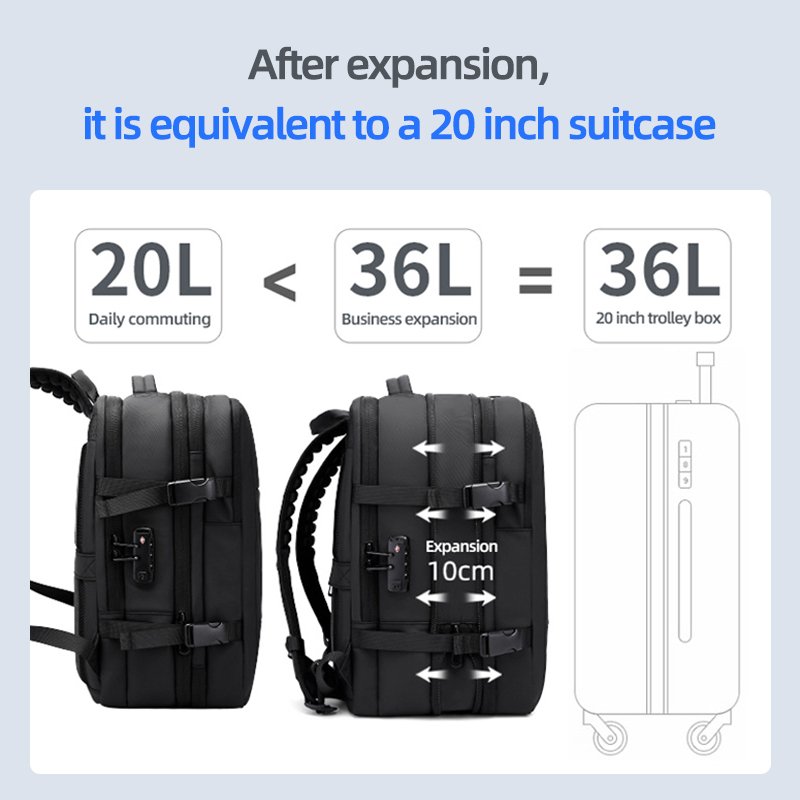 10cm Expandable Vacuum Compression Outdoor Travel Backpack with Wet Dry Separation Design TSA Lock Anti Theft Casual Bag