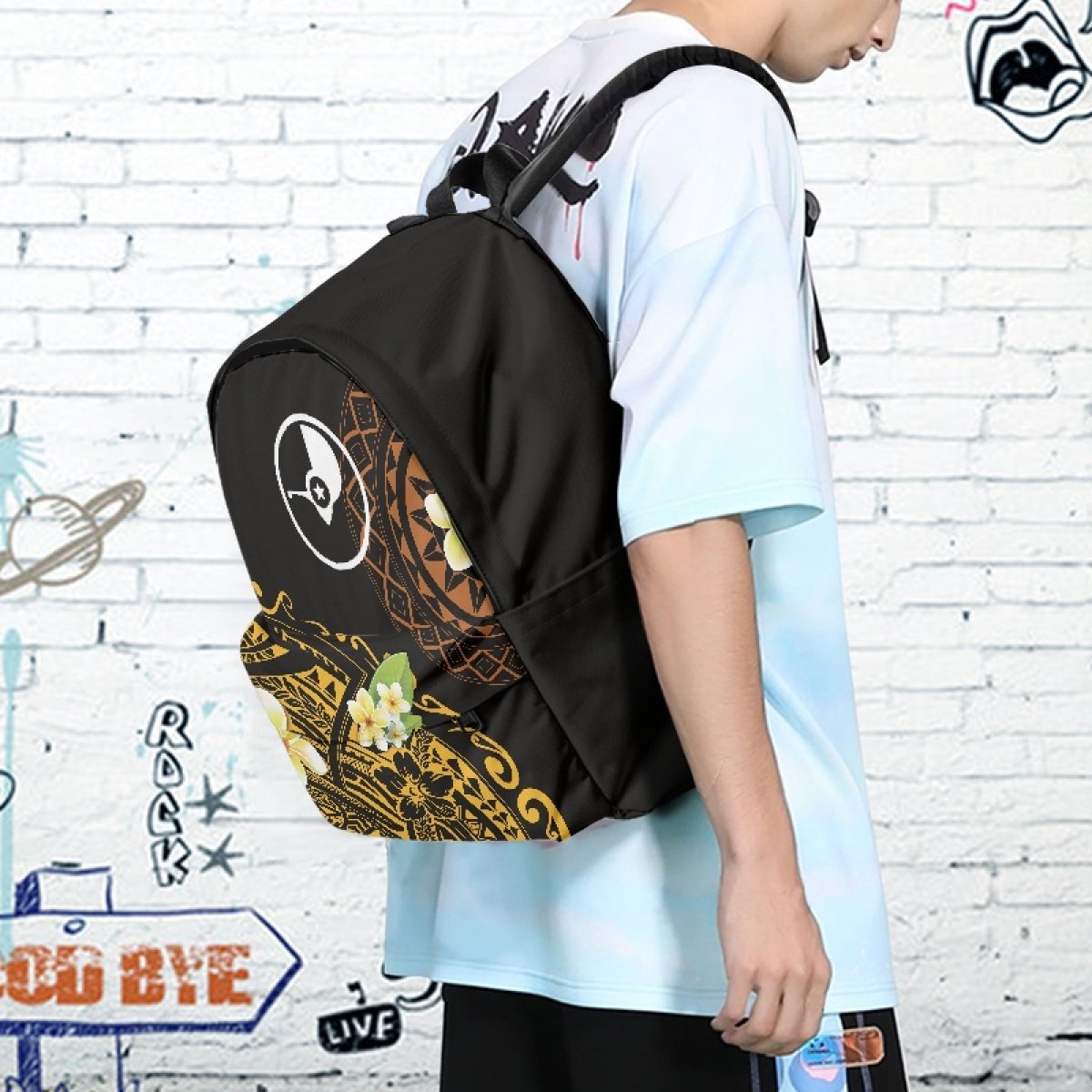 Yap State Travel Backpack for Men Custom Seal with Tribal Tattoo Plumeria Loungefly Backpack Micronesian Style Sports Backpack