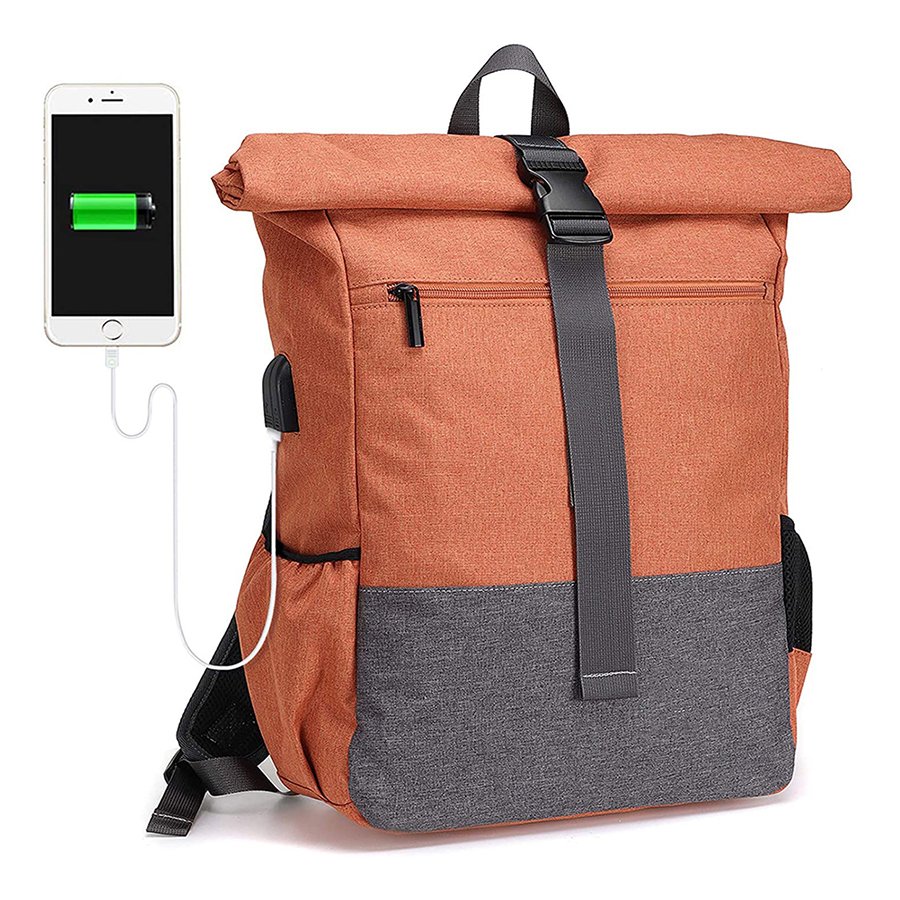 Laptop Backpack Trendy Big Capacity With USB Charging Port waterproof Business travel Rolltop laptop backpack