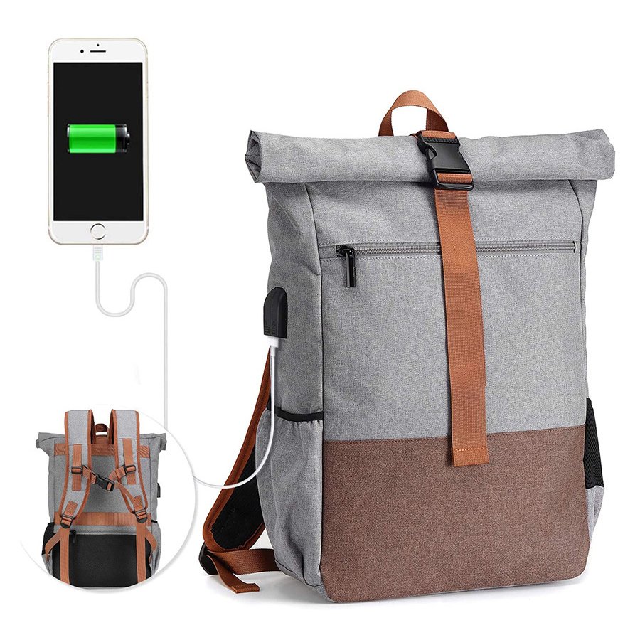 Laptop Backpack Trendy Big Capacity With USB Charging Port waterproof Business travel Rolltop laptop backpack