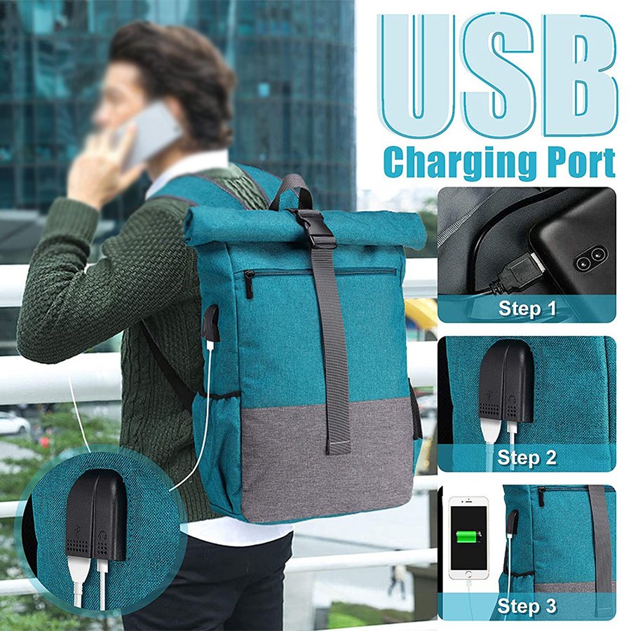Laptop Backpack Trendy Big Capacity With USB Charging Port waterproof Business travel Rolltop laptop backpack