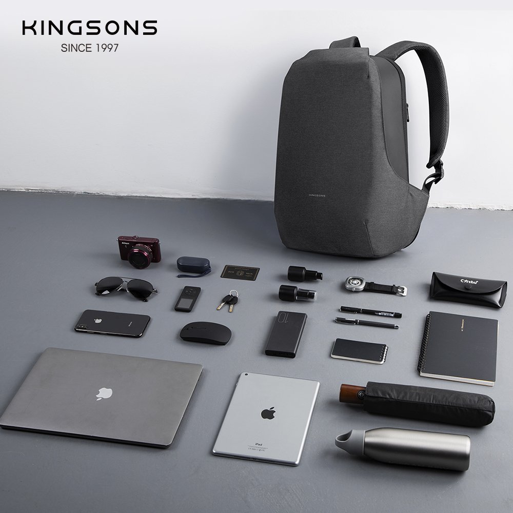 Kingsons Factory customization laptop backpack for man ANTI-theft backpack 15.6 inches backpack bag with USB charging