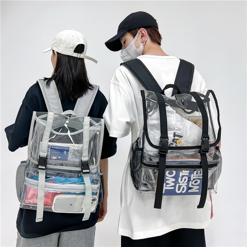 Amiqi BL404-08 Custom Durable Thicken Plastic Clear Backpack Girl Fashion Transparent PVC School Bag Women Clear Laptop Backpack