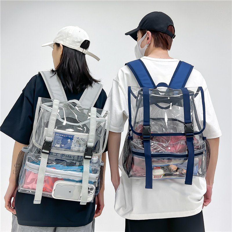 Amiqi BL404-08 Custom Durable Thicken Plastic Clear Backpack Girl Fashion Transparent PVC School Bag Women Clear Laptop Backpack