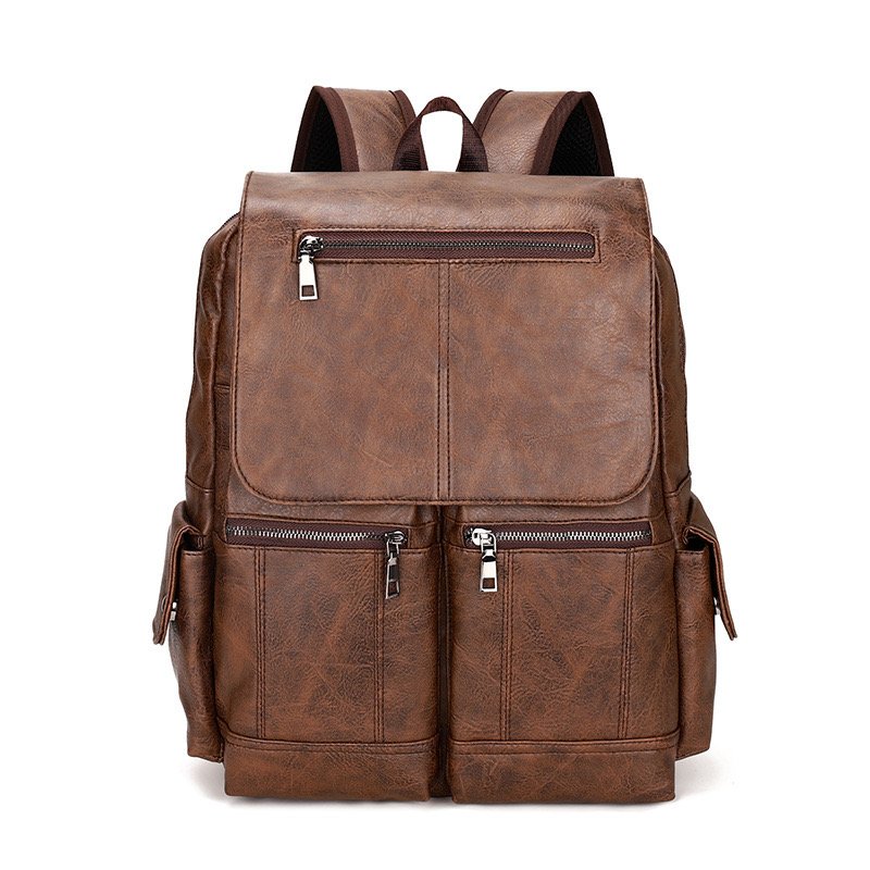 Business Laptop Waterproof women's men's PU Leather big black travel Backpack computer bag bookbag for school rucksack