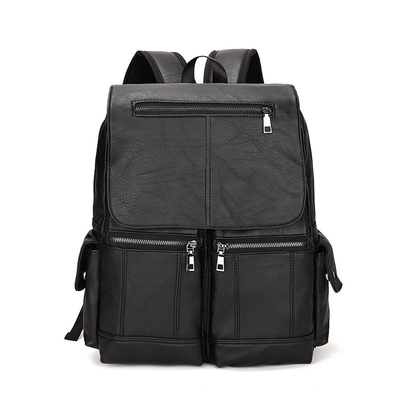 Business Laptop Waterproof women's men's PU Leather big black travel Backpack computer bag bookbag for school rucksack