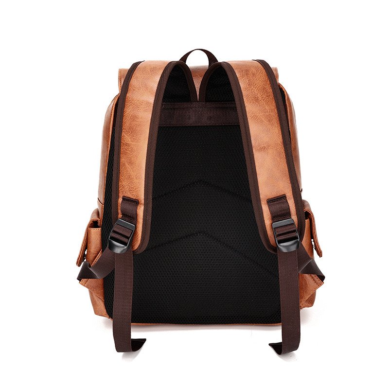 Business Laptop Waterproof women's men's PU Leather big black travel Backpack computer bag bookbag for school rucksack