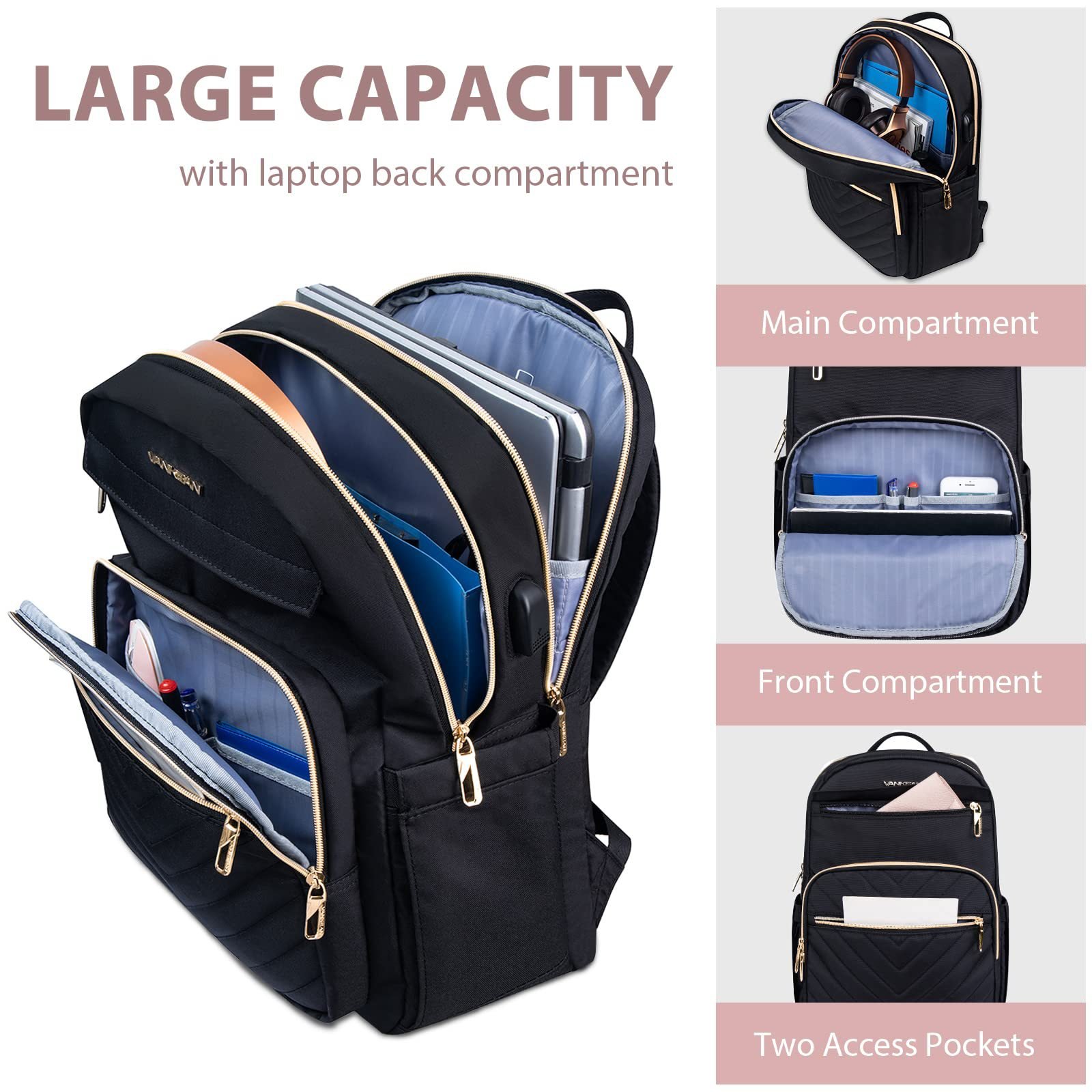 Custom Logo Quilting Travel Casual Daypacks Laptop Backpack for Women Work Computer Business Bag with USB Port