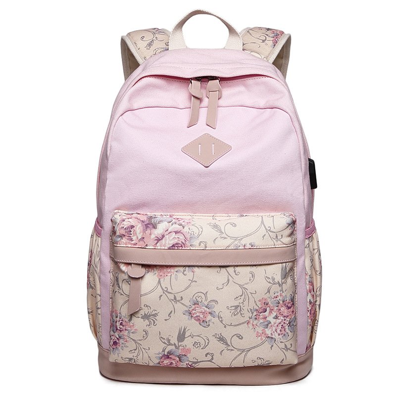 Canvas School Backpack Women Laptop Backpack Girls Backpack with USB for girls