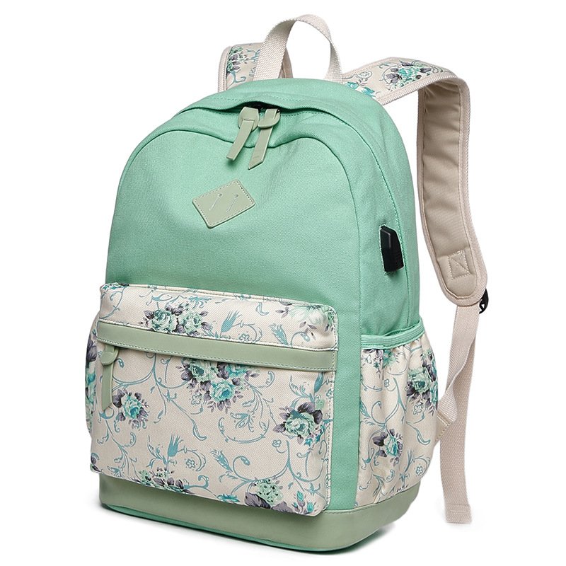 Canvas School Backpack Women Laptop Backpack Girls Backpack with USB for girls