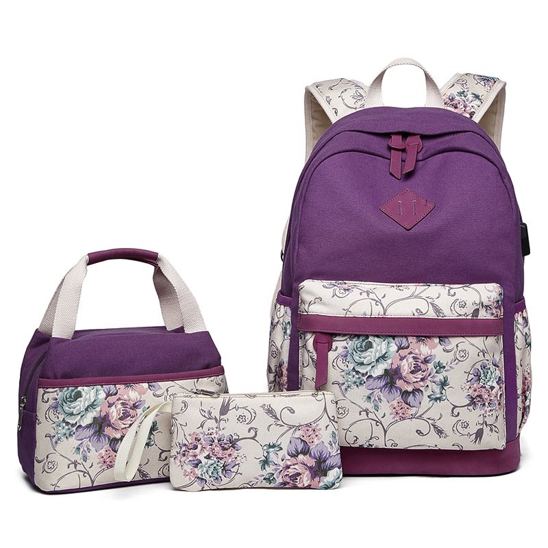 Canvas School Backpack Women Laptop Backpack Girls Backpack with USB for girls