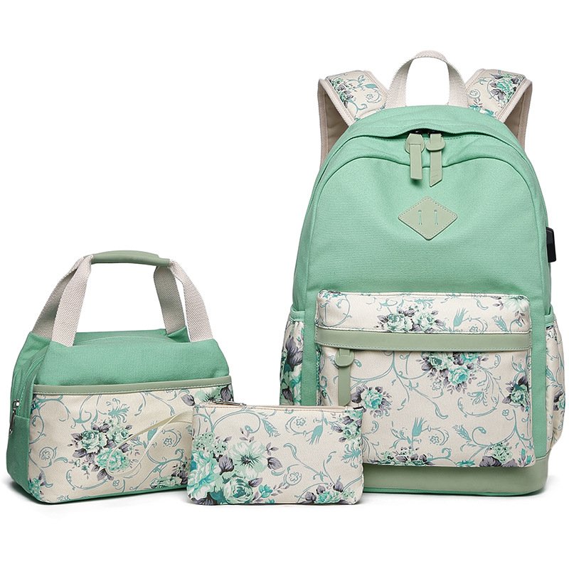 Canvas School Backpack Women Laptop Backpack Girls Backpack with USB for girls