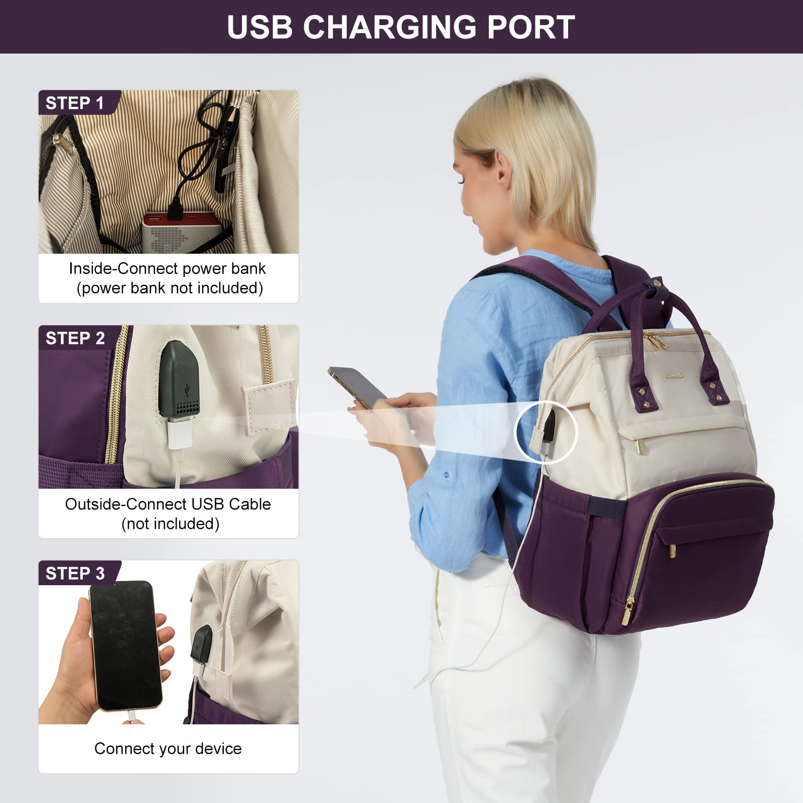 Lovevook 2024 14 15.6 17 inch Large Cute Laptop Backpack for Women Oxford Waterproof Travel School Work Bag Luxury Lady Backpack