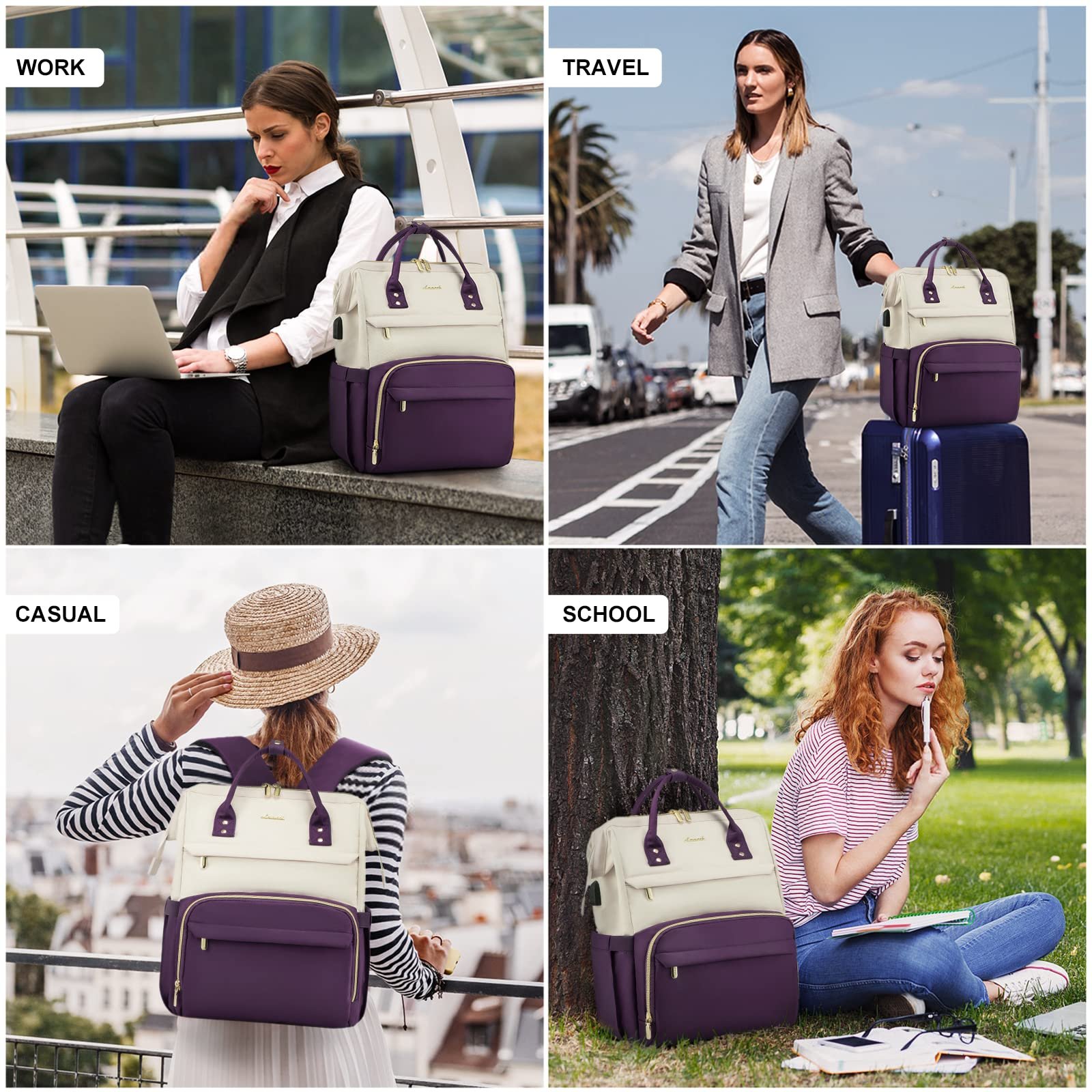 Lovevook 2024 14 15.6 17 inch Large Cute Laptop Backpack for Women Oxford Waterproof Travel School Work Bag Luxury Lady Backpack