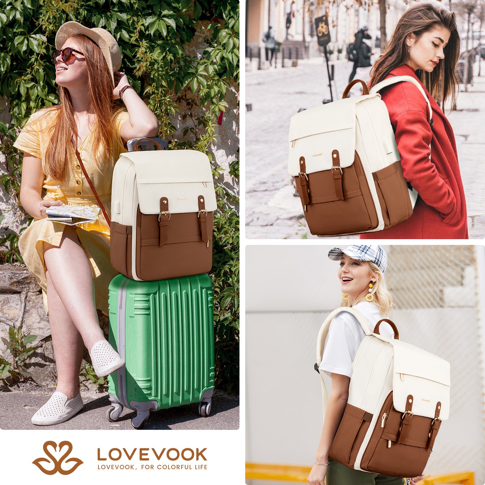 LOVEVOOK Waterproof Stylish Designer Travel Fashion Flip Laptop Backpack School Business Work College Laptop Backpack with USB