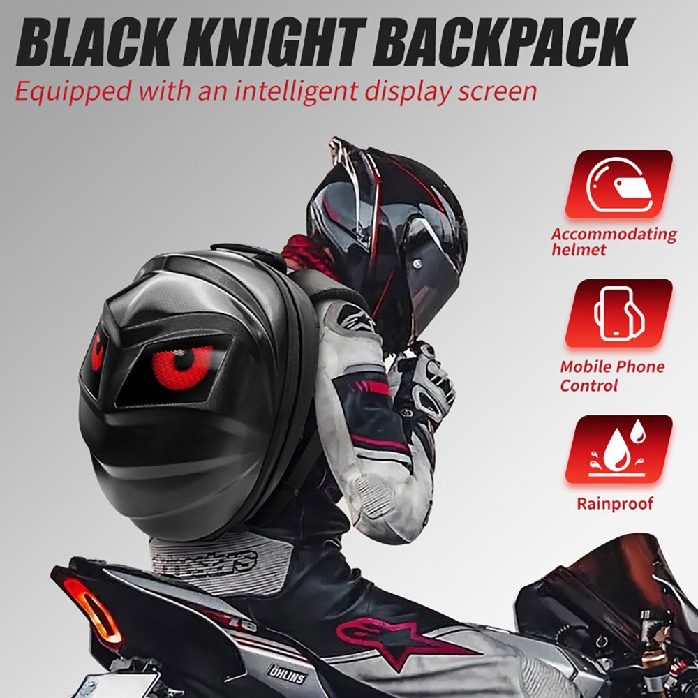 CRELANDER Laptop Backpack Hard Shell Travel Case Eyes LED Display Black Riding Knight Smart Motorcycle Led Backpack