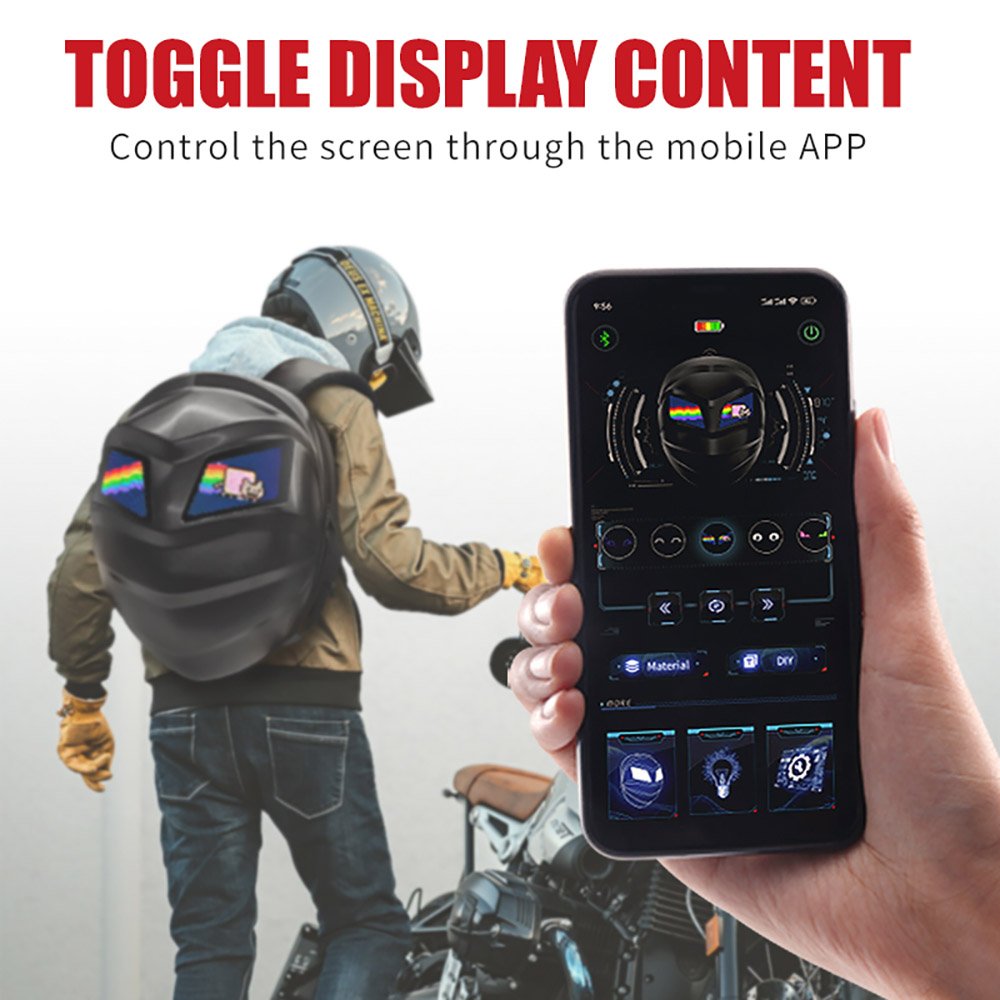 CRELANDER Laptop Backpack Hard Shell Travel Case Eyes LED Display Black Riding Knight Smart Motorcycle Led Backpack