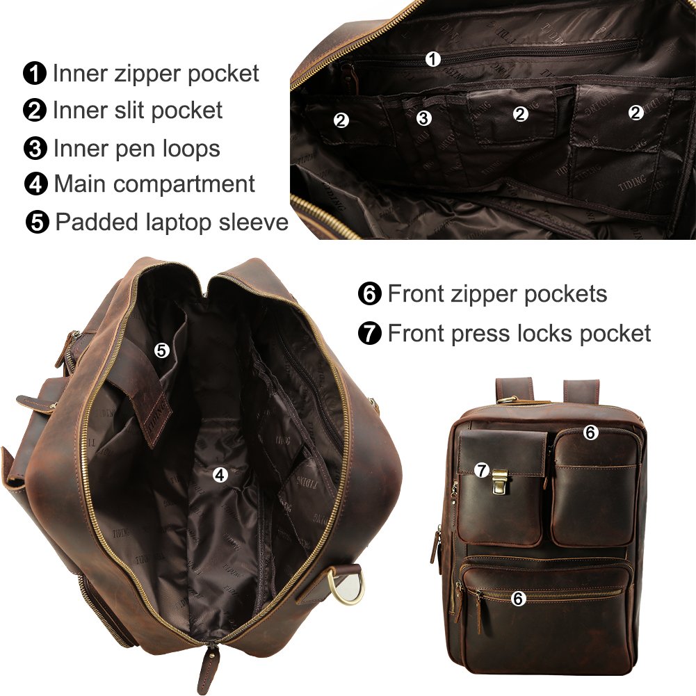 Vintage Crazy Horse Leather Back Pack Bag Multifunction Cowhide Shoulder Briefcase Bag Laptop Backpack for Men