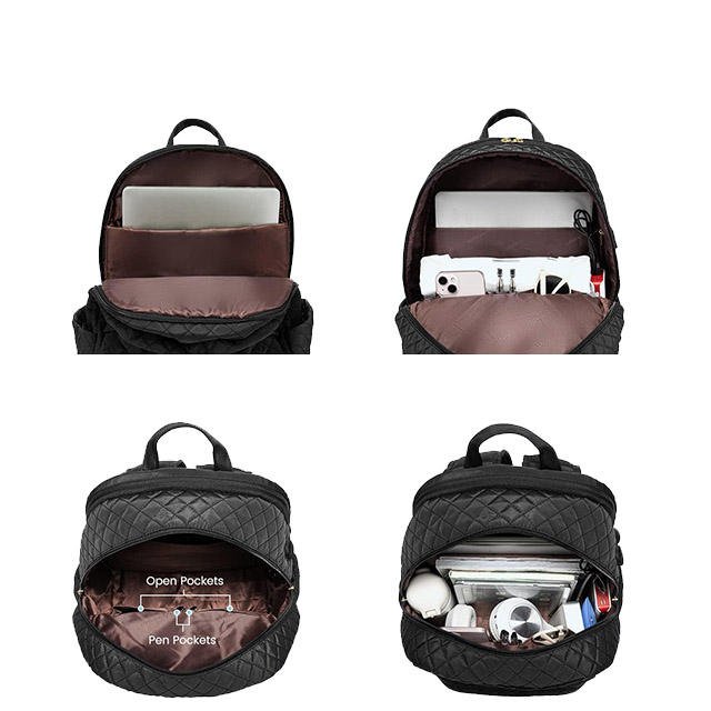 BSCI Custom Quilted Fashion Travel Backpack manufacturer Work College Business Bookbag Women's Laptop Backpack Purse with USB