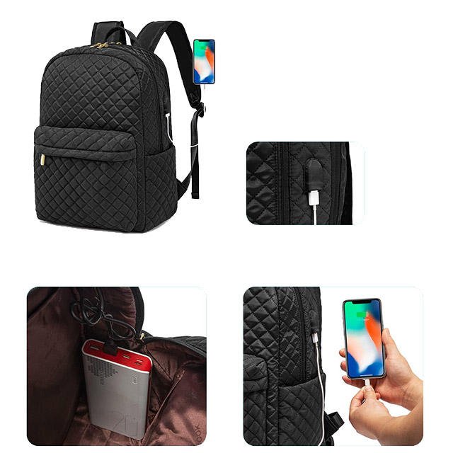 BSCI Custom Quilted Fashion Travel Backpack manufacturer Work College Business Bookbag Women's Laptop Backpack Purse with USB