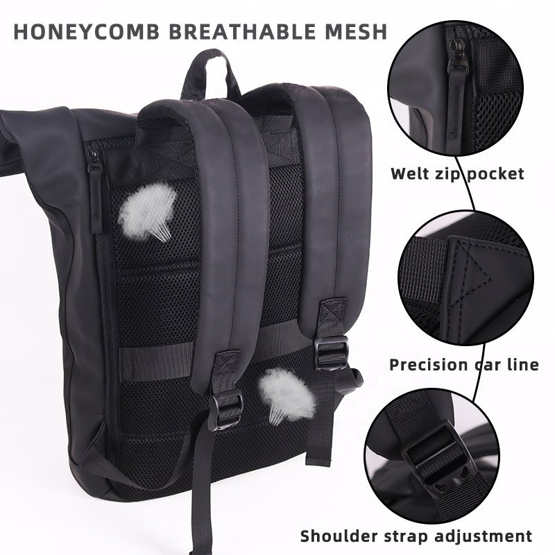 CHANGRONG Custom Black Outdoor Camping Travel Sport Roll Top Laptop Backpack Bag Waterproof