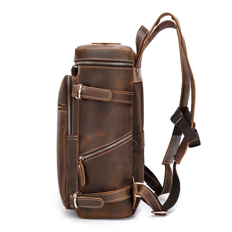 TIDING Vintage Custom Men Large Real Crazy Horse Leather Retro Laptop Backpack Genuine Leather Back Bag Travel Backpack